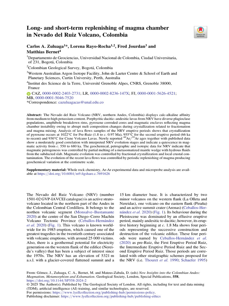 Magma Chamber Dynamics at Nevado del Ruiz | PDF | Magma | Volcano