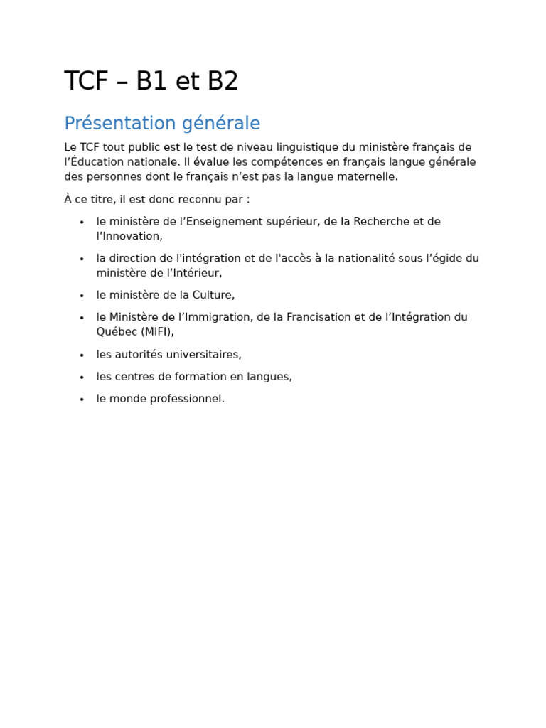 Guide complet sur le TCF B1 et B2 | PDF | Choix multiple | Discours ...