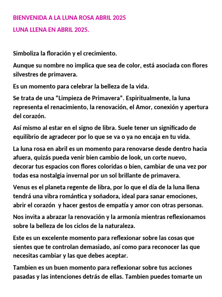 Ritual de Luna Rosa Abril 2025 | PDF | Amor