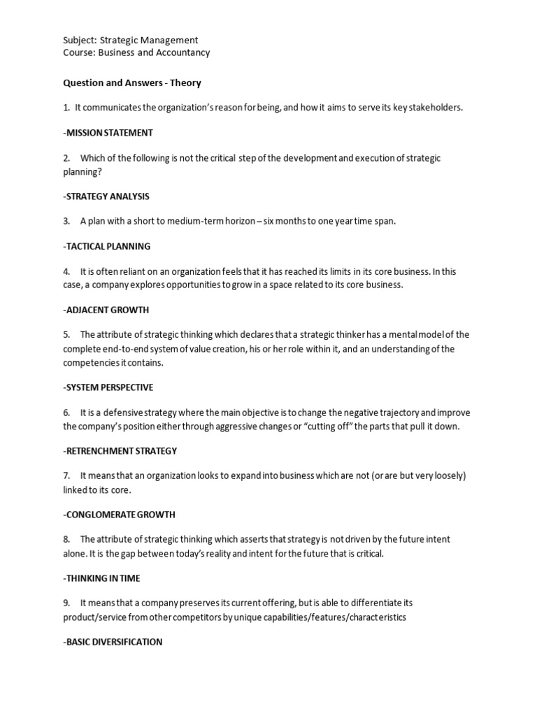 Strategic Management Q&A Guide | PDF | Strategic Management | Strategic ...