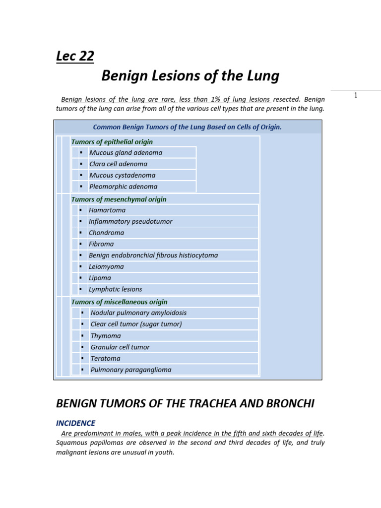 Benign Lung Tumors: Types and Treatment | PDF | Clinical Medicine ...