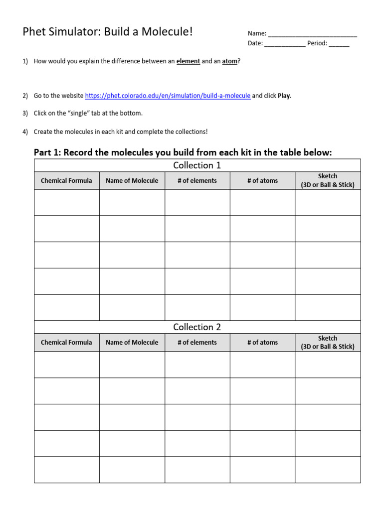 Build a Molecule Lab 1 1 Phet | PDF | Molecules | Chemical Compounds