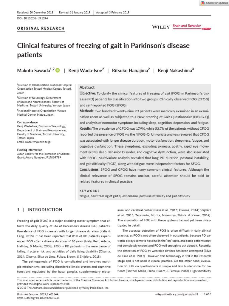 Freezing of Gait in Parkinson's Disease | PDF | Parkinson's Disease ...