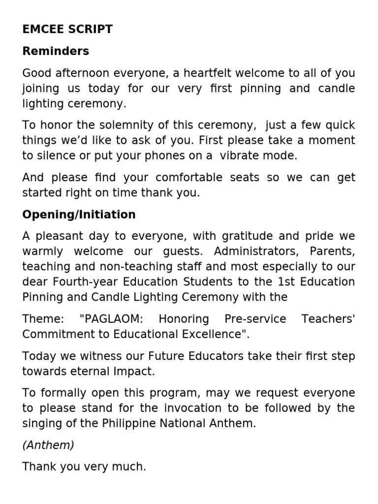 Emcee Script for Education Ceremony | PDF | Teachers