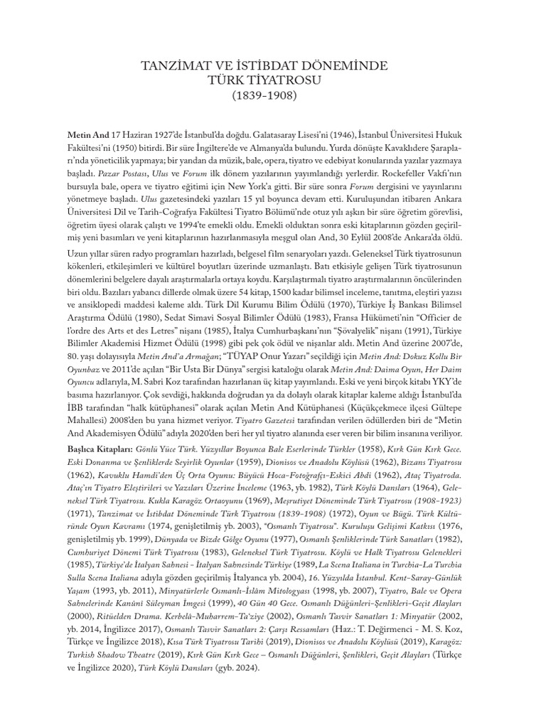 Tanzimat Ve İstibdat Döneminde Türk Tiyatrosu (1839-1908) | PDF