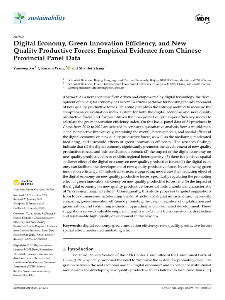 Digital Economy and Green Innovation in China | PDF | Innovation ...
