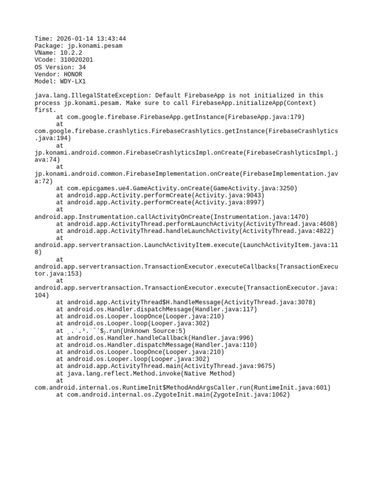 Firebase Initialization Error in PESAM App | PDF