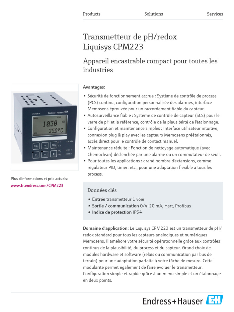 Transmetteur pH/redox Liquisys CPM223 | PDF | Capteur | Ingénierie ...