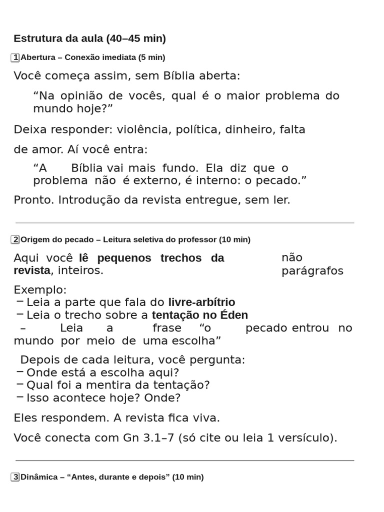 Plano de aula - lição 2 (o problema do pecado) | PDF