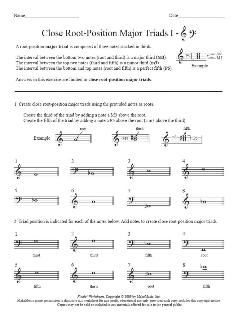 Close Root-Position Major Triads Guide | PDF | Interval (Music ...