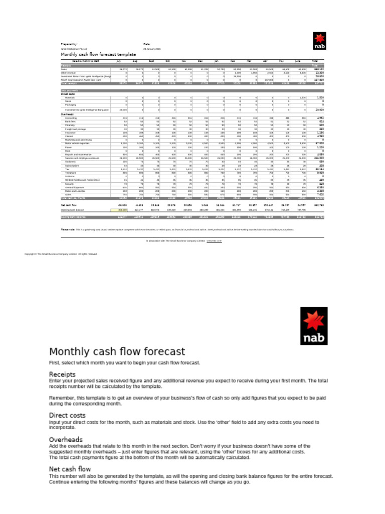 Monthly Cash Flow Forecast Template | PDF | Government Finances | Taxes