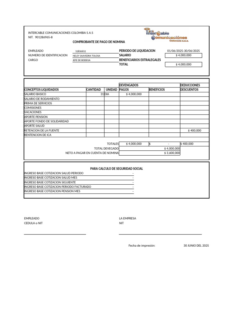 Comprobante de Pago de Nómina 2025-2022 | PDF | Cheque de pago | Salario
