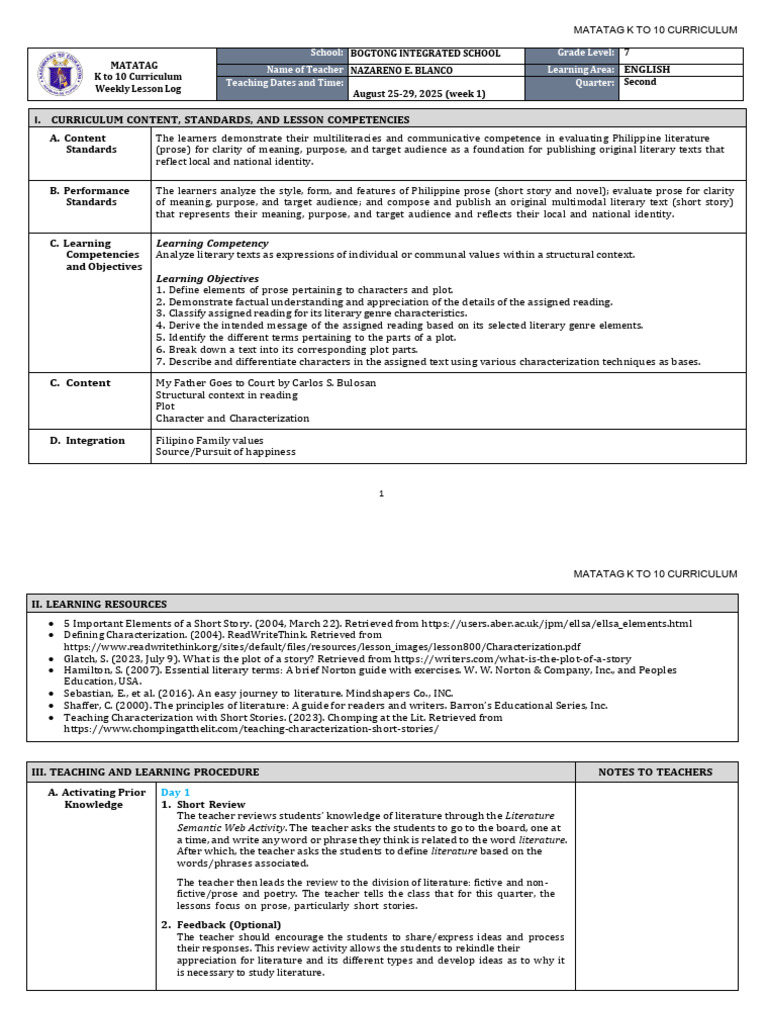 MATATAG K to 10 English Curriculum Guide | PDF | Plot (Narrative ...