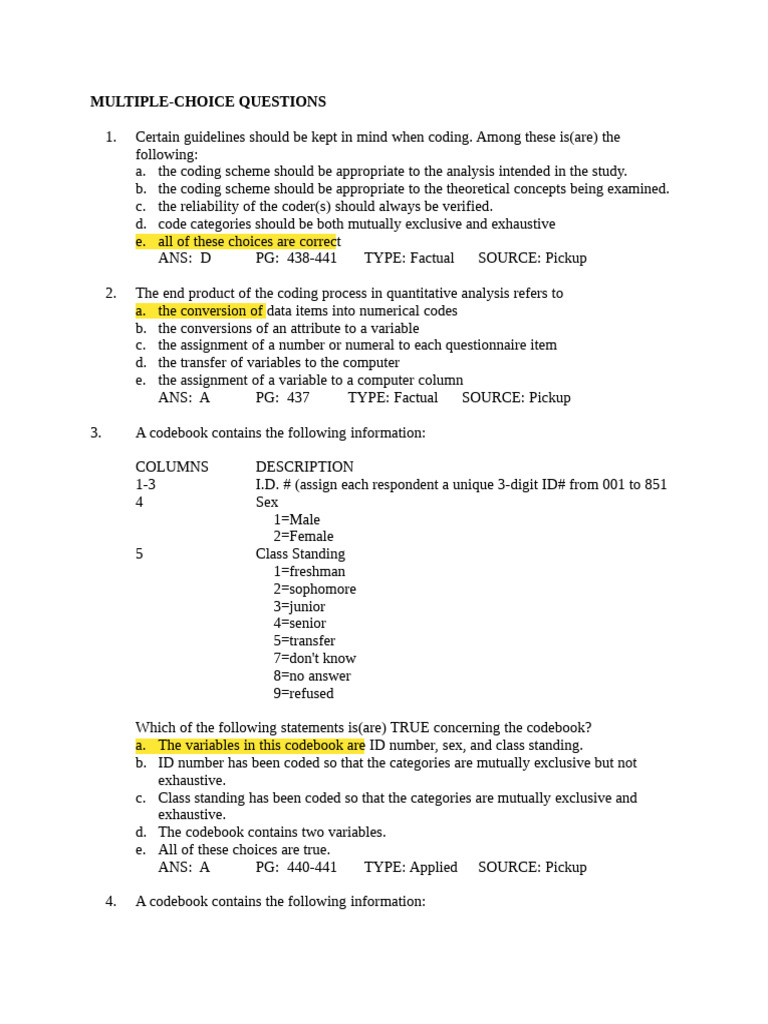 Coding and Analysis in Quantitative Research | PDF | Mode (Statistics ...