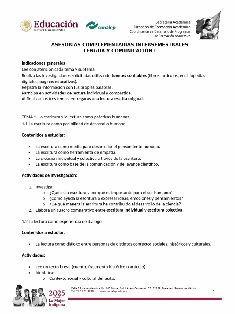 ASESORIAS INTERSEMESTRALES COMPLEMENTARIAS | PDF | Escritura ...