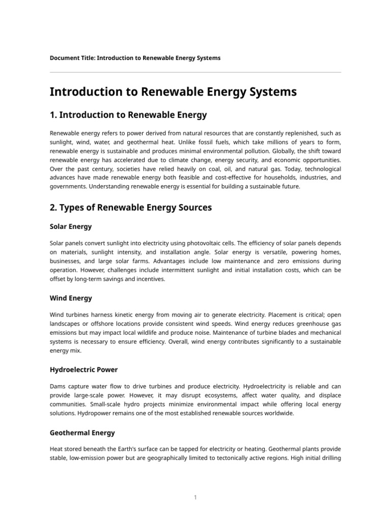 Overview of Renewable Energy Systems | PDF | Renewable Energy | Wind Power
