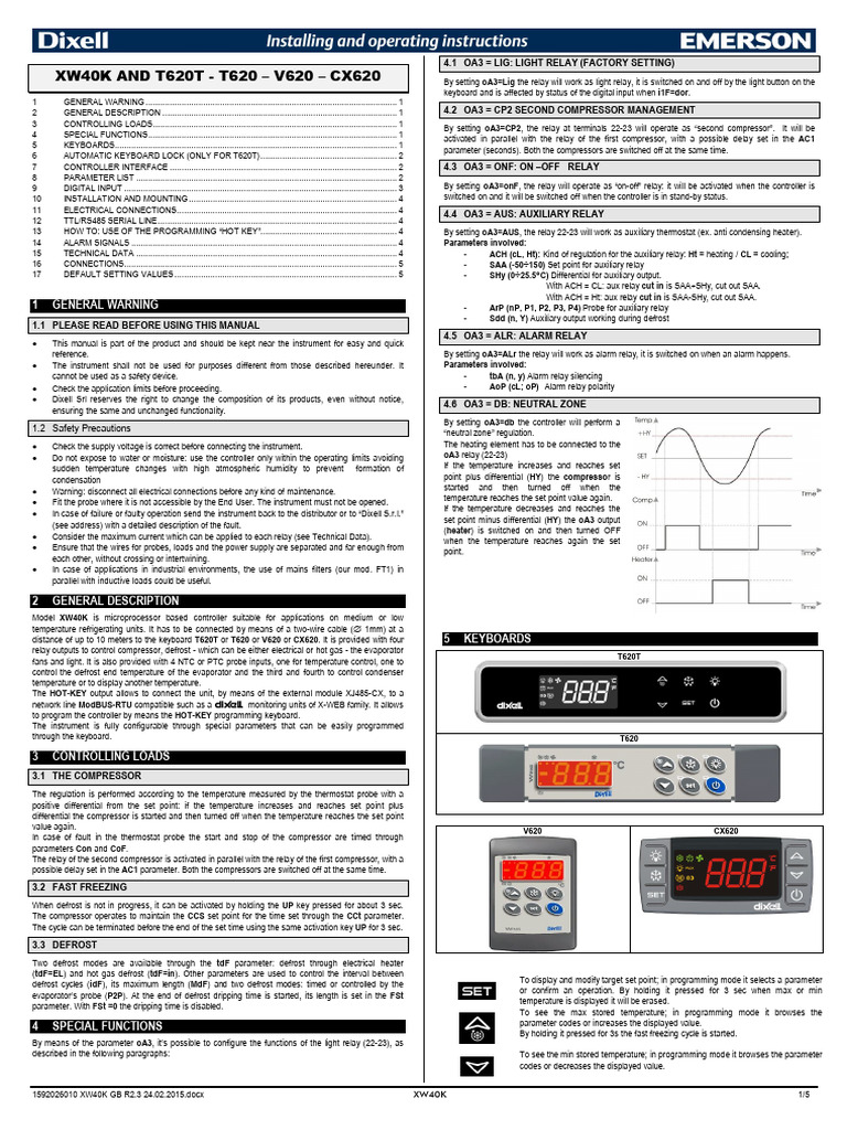 XW40K Controller User Manual Guide | PDF | Relay | Thermostat