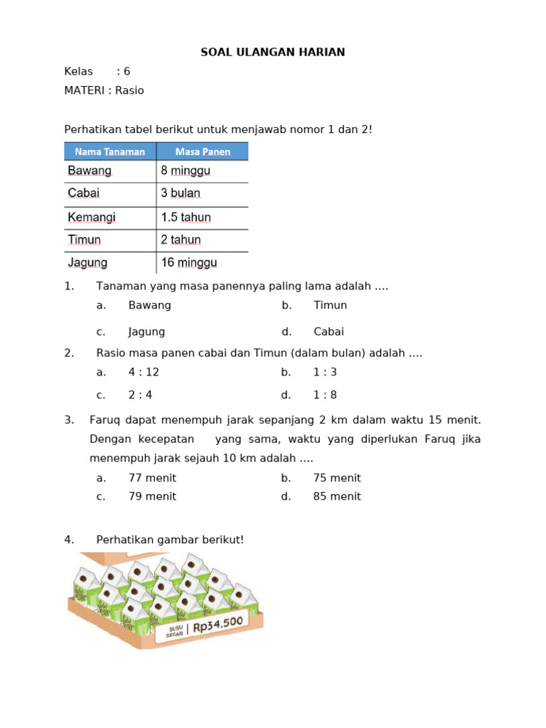 Soal Ulangan Harian Kelas 6: Rasio dan Matematika | PDF