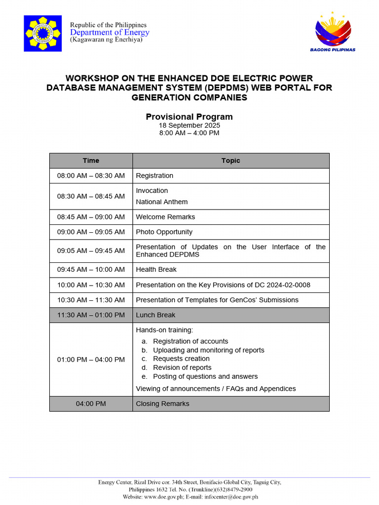Provisional Program Luzon Genco.rev 1 | PDF
