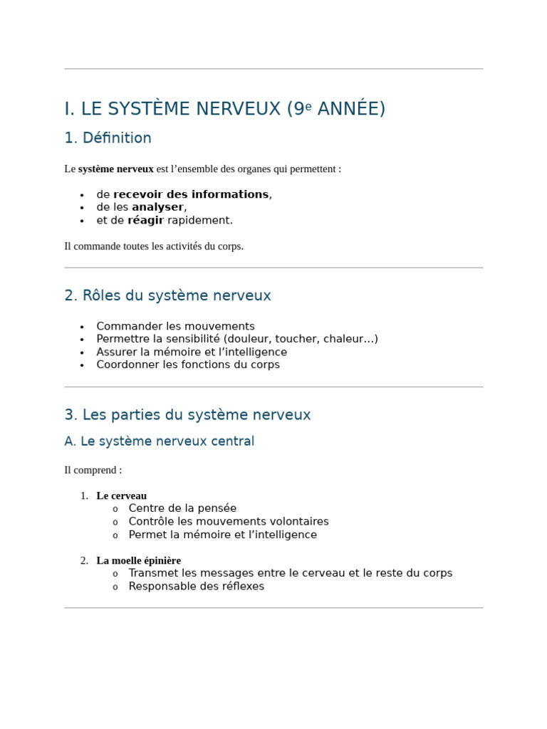Système Nerveux et Organes des Sens | PDF | Système nerveux | Sens ...