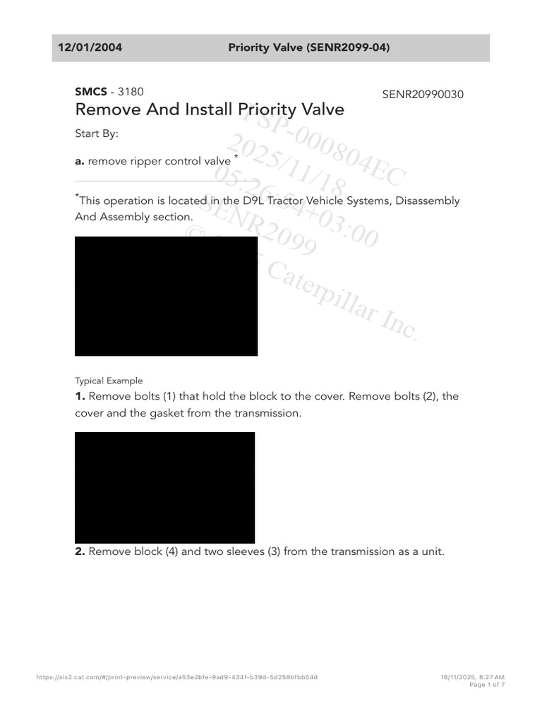 D9L Tractor Priority Valve Guide | PDF | Valve | Mechanical Engineering