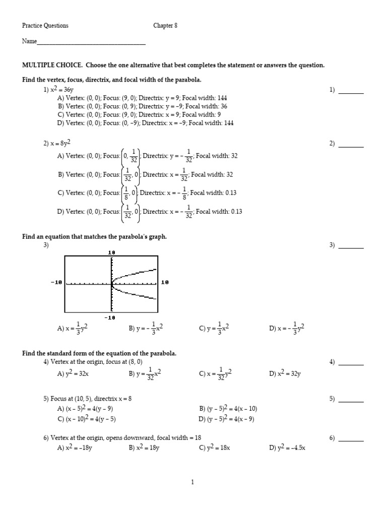 Parabola and Ellipse Practice Questions | PDF | Combinatorics | Graph ...