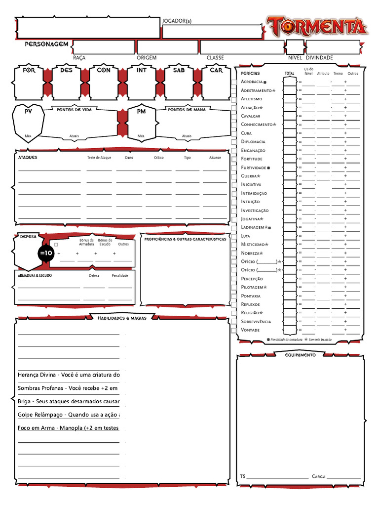 Ficha de Personagem para RPG | PDF