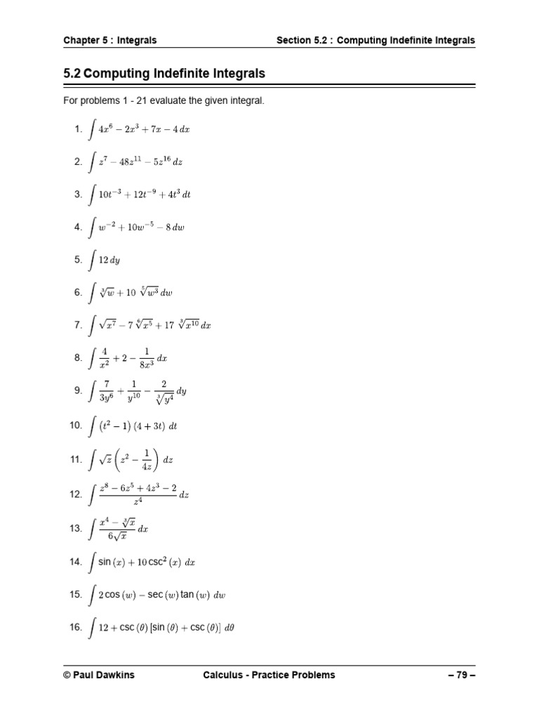 Indefinite Integral Practice Problems | PDF
