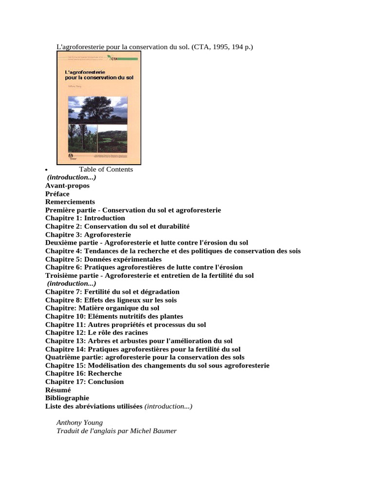 Agroforesterie et conservation des sols | PDF | Sol (pédologie) | Forêt
