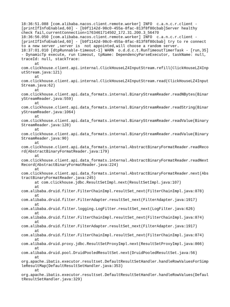 Nacos Client Connection Timeout Logs | PDF | Java (Programming Language ...