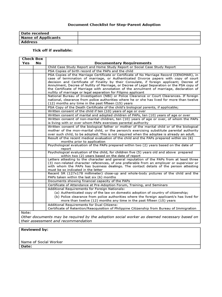 Step-Parent Adoption Document Checklist | PDF | Annulment | Marriage