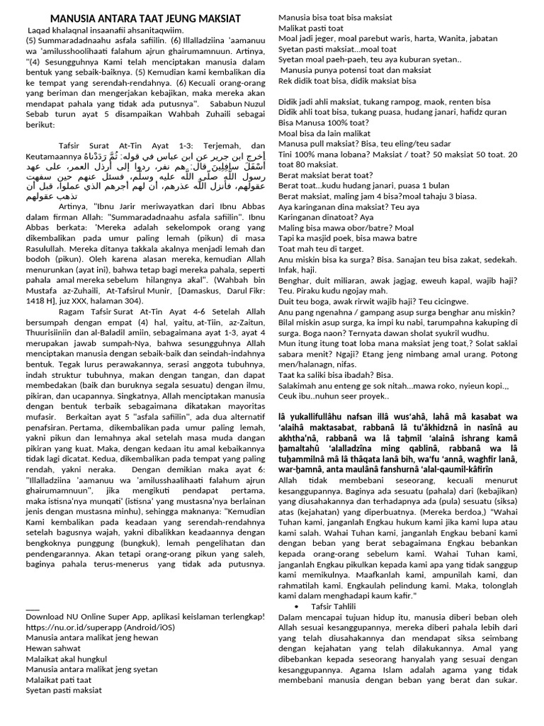 Manusia: Antara Taat dan Maksiat | PDF