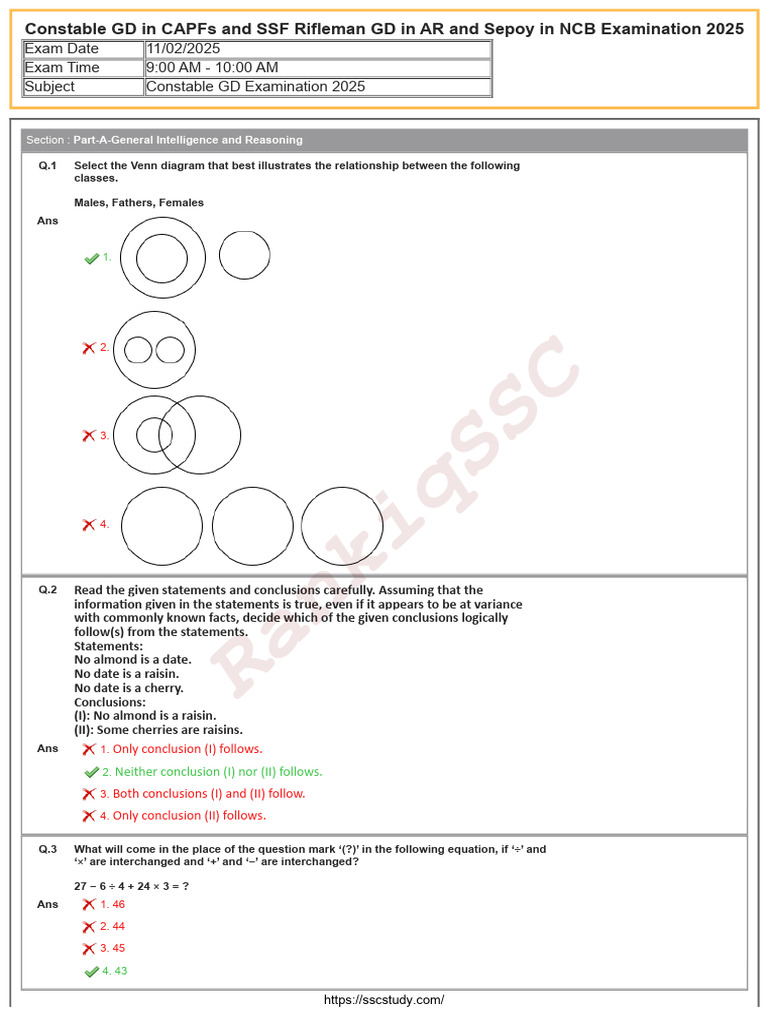 SS GD Exam Paper With Answer Key 11-02-2025 English (SSC Study) | PDF ...