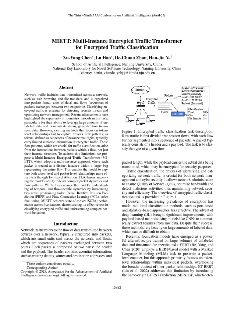 MIETT: Encrypted Traffic Classification Model | PDF
