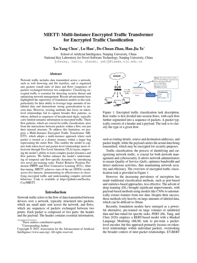 MIETT: Encrypted Traffic Classification Model | PDF