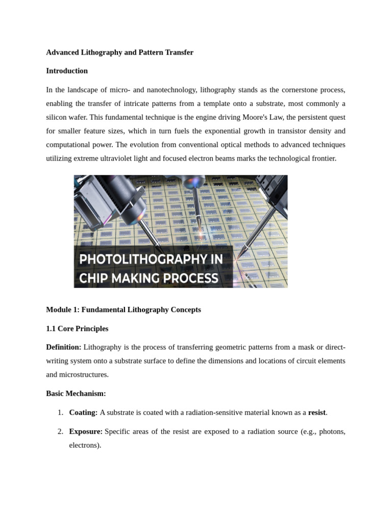 Advanced Lithography Techniques Explained | PDF | Photolithography ...