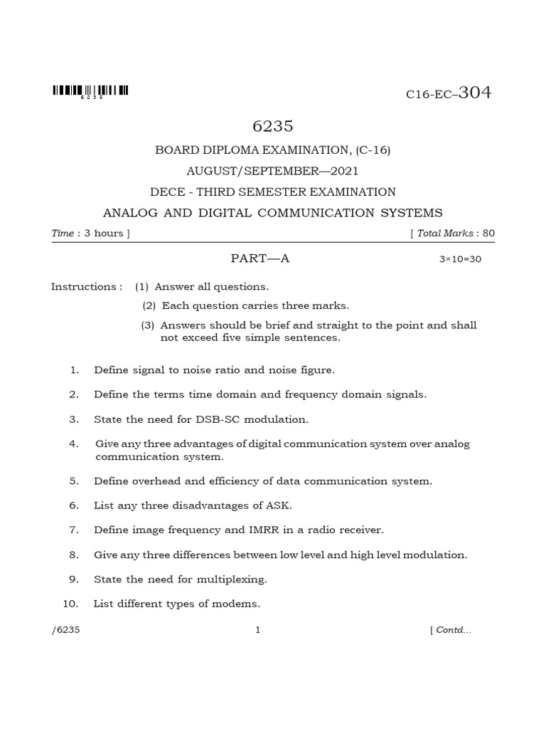 Analog and Digital Communication Exam Guide | PDF | Frequency ...