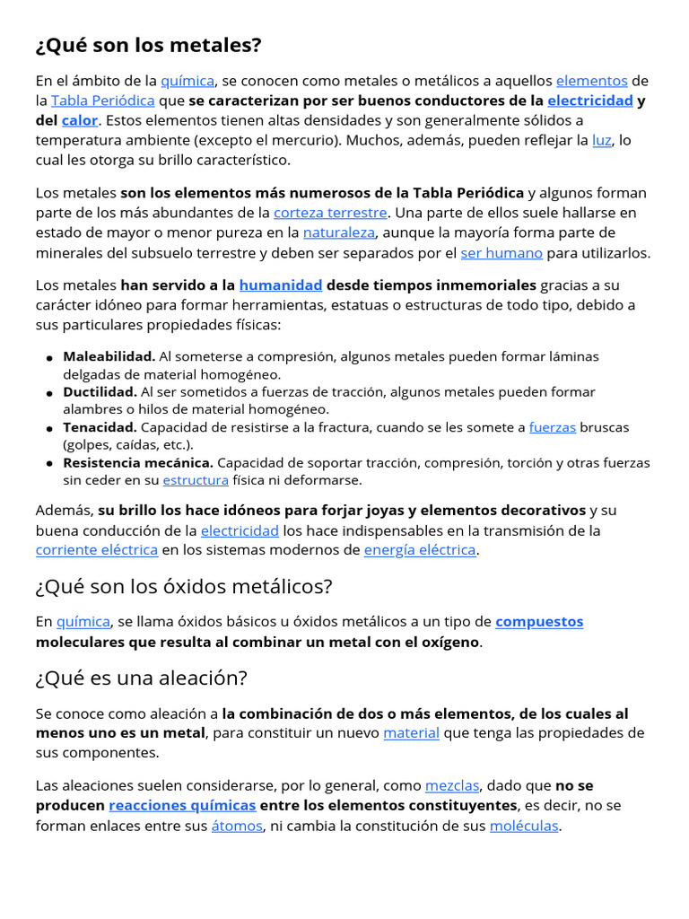 Características y usos de los metales | PDF