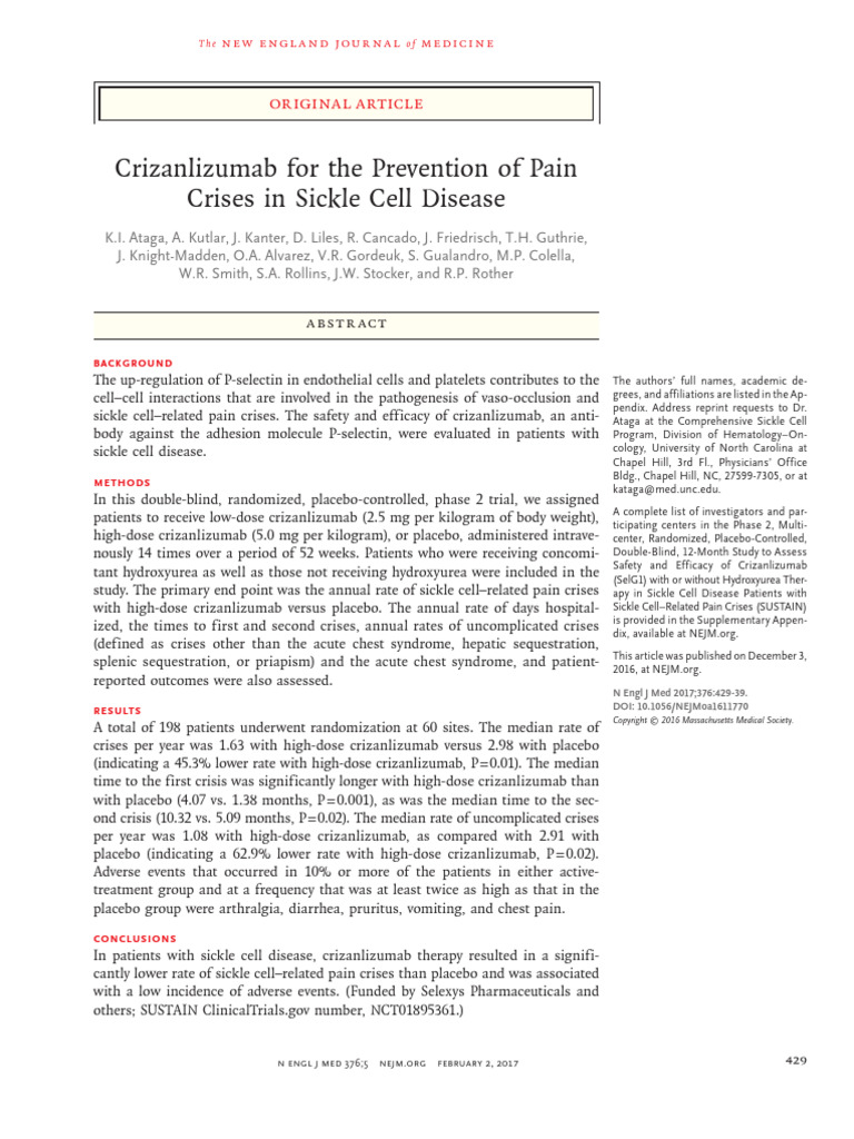 Ataga et al. - 2017 - Crizanlizumab for the Prevention of Pain Crises ...