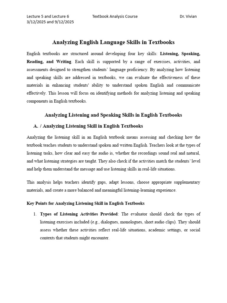 Analyzing Listening and Speaking Skills in Textbooks | PDF | Reading ...