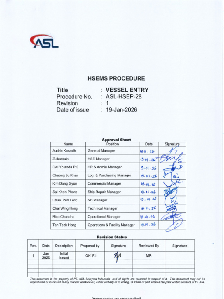 Vessel Entry Procedure | PDF