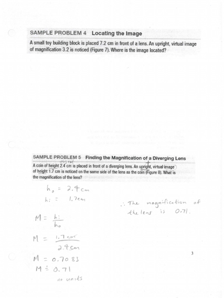 Lesson 12 Lens Equations Solutions | PDF
