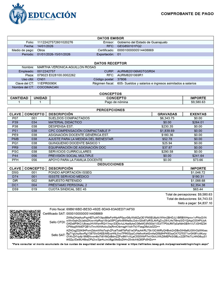 Comprobante de Pago de Nómina 2026 | PDF | Economias