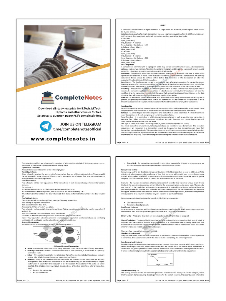Unit 5 - Database Management System (IT405) - Converted | PDF