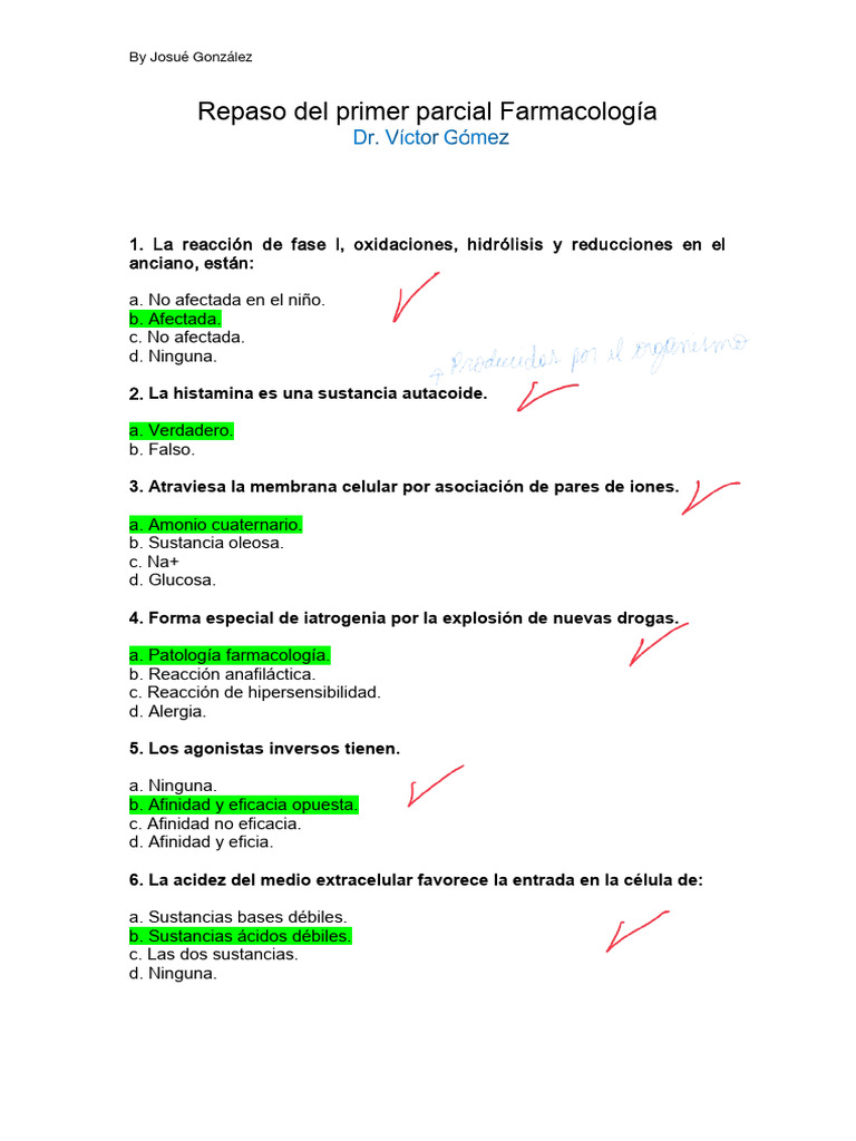 Repaso de Farmacología: Primer Parcial | PDF | Medicamentos con receta ...