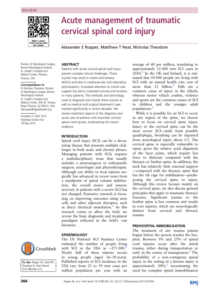 Acute Management of Cervical Spinal Injury | PDF | Spinal Cord Injury ...