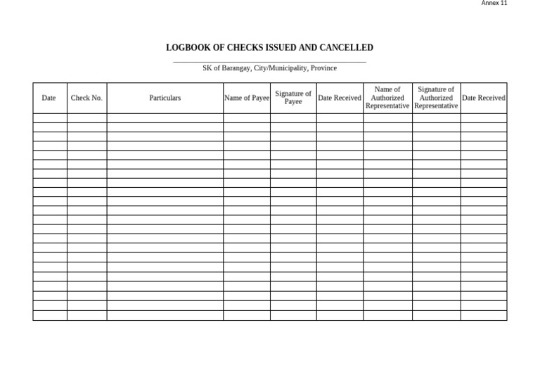 Logbook of Issued and Cancelled Checks | PDF