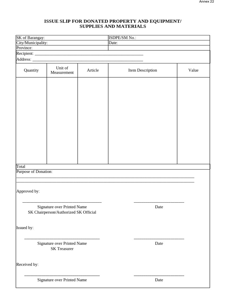 Donation Issue Slip Template | PDF