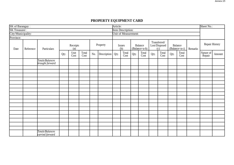 Property Equipment Card | PDF