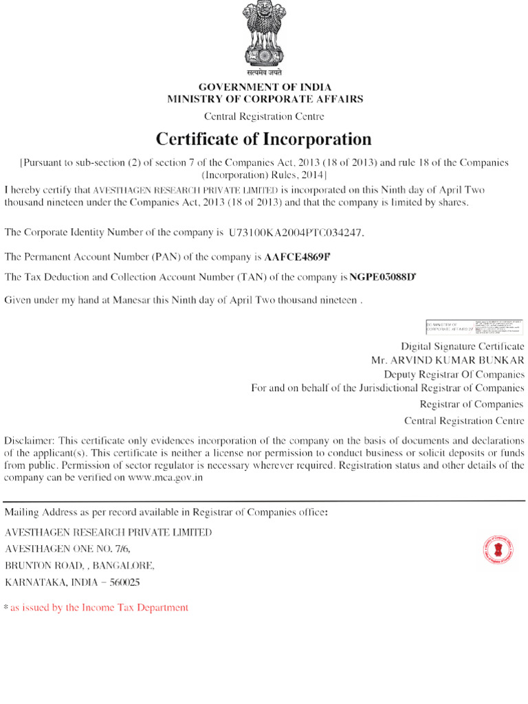 419627958 Certificate of Incorporation | PDF